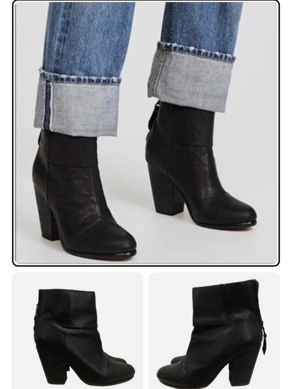 rag & bone Black Leather Stacked-Heel Ankle Boots